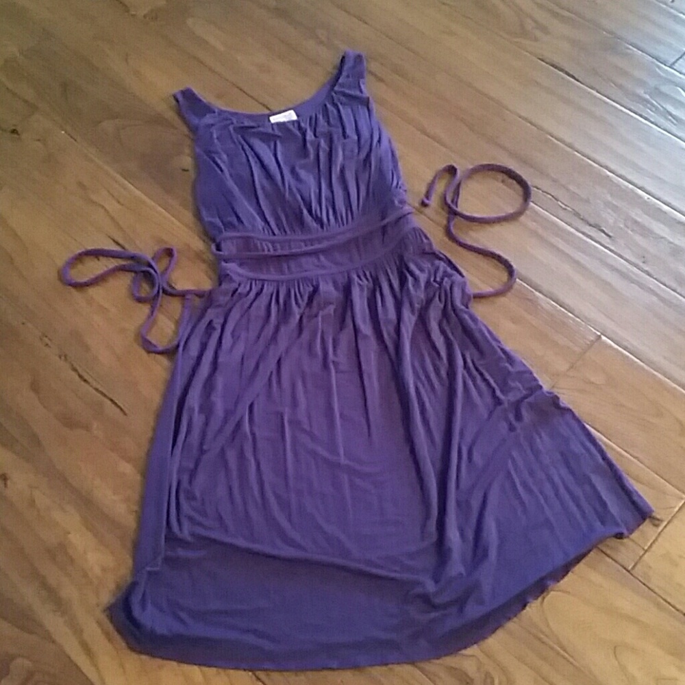 Deep purple ribbon wrap dress